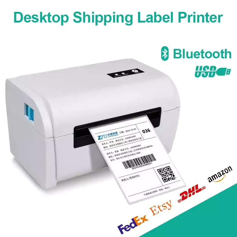 

2023New 40-110mm Width Thermal Label Printer For Shipping Package Barcode Photo Sticker Printing USB Bluetooth 4x6 DHL UPS Label