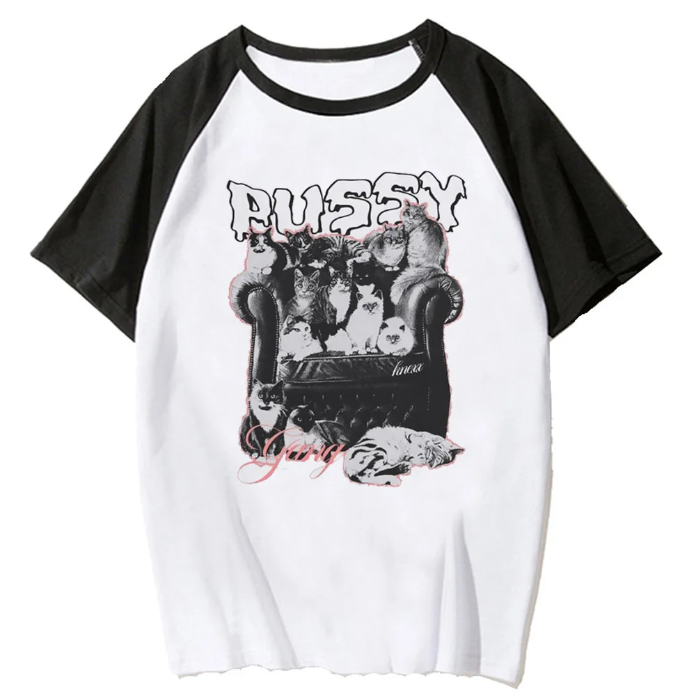 Kitten Neko Cat милая футболка для девочек и женщин гранж хип-хоп аниме винтажная