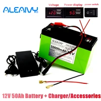 new 12v 50ah 18650 lithium battery pack suitable for solar energy and electric vehicle battery power display 12 6v 3a charger
