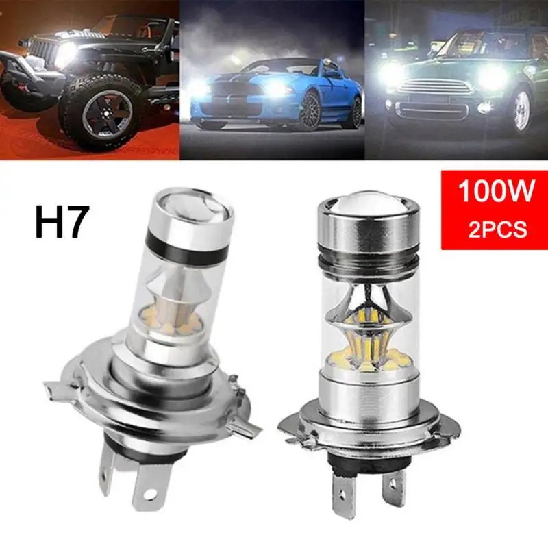 

2pcs H7 LED Headlight Car Daytime Running Driving Fog Light Lamp Super Bright 100W 6000K White Bulbs High Low Beam Bulbs