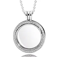 Authentic 925 Sterling Silver Moments Round Floating Lockets Crystal Necklace For Women Bead Charm Diy Fashion Jewelry
