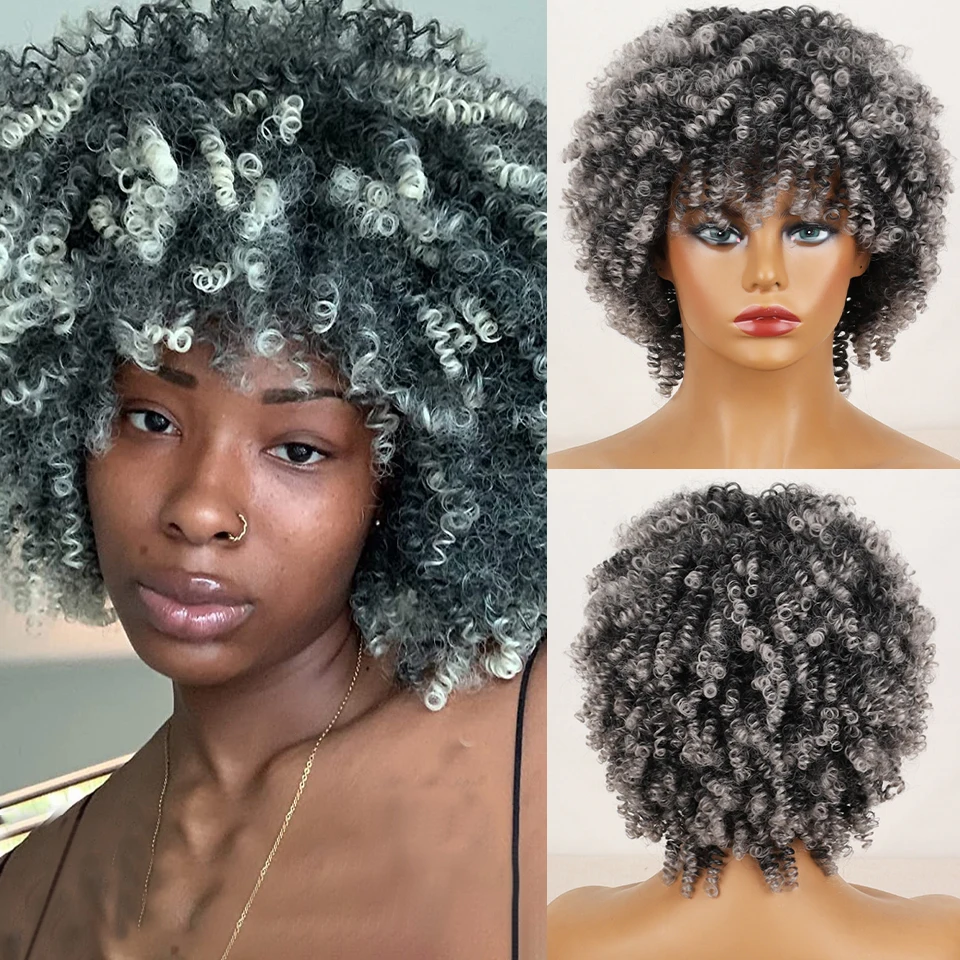 

Synthetic Grey Curly Hair Wigs Gradient African Curly Wigs Fashionable African Women Curly Hair Wigs for Everyday Wear