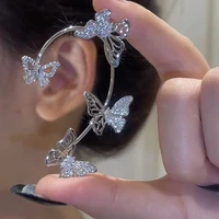 2022 new sparkle rhinestone hollow out butterfly earrings for woman elegant butterfly ear bones clip wedding jewelry gift