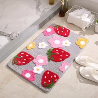 Inyahome Strawberry Cute Design Cozy Ultra Soft Bath Floor Mats Rugs Plush Microfiber Water Absorbent for Tub Shower and Bath