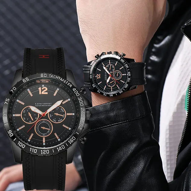 Часы мужские кварцевые спортивные с большим циферблатом и силиконовым ремешком |