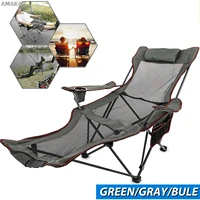 outdoor folding camp chair backrest with footrest portable bed nap chair for camping fishing foldable beach lounge chair