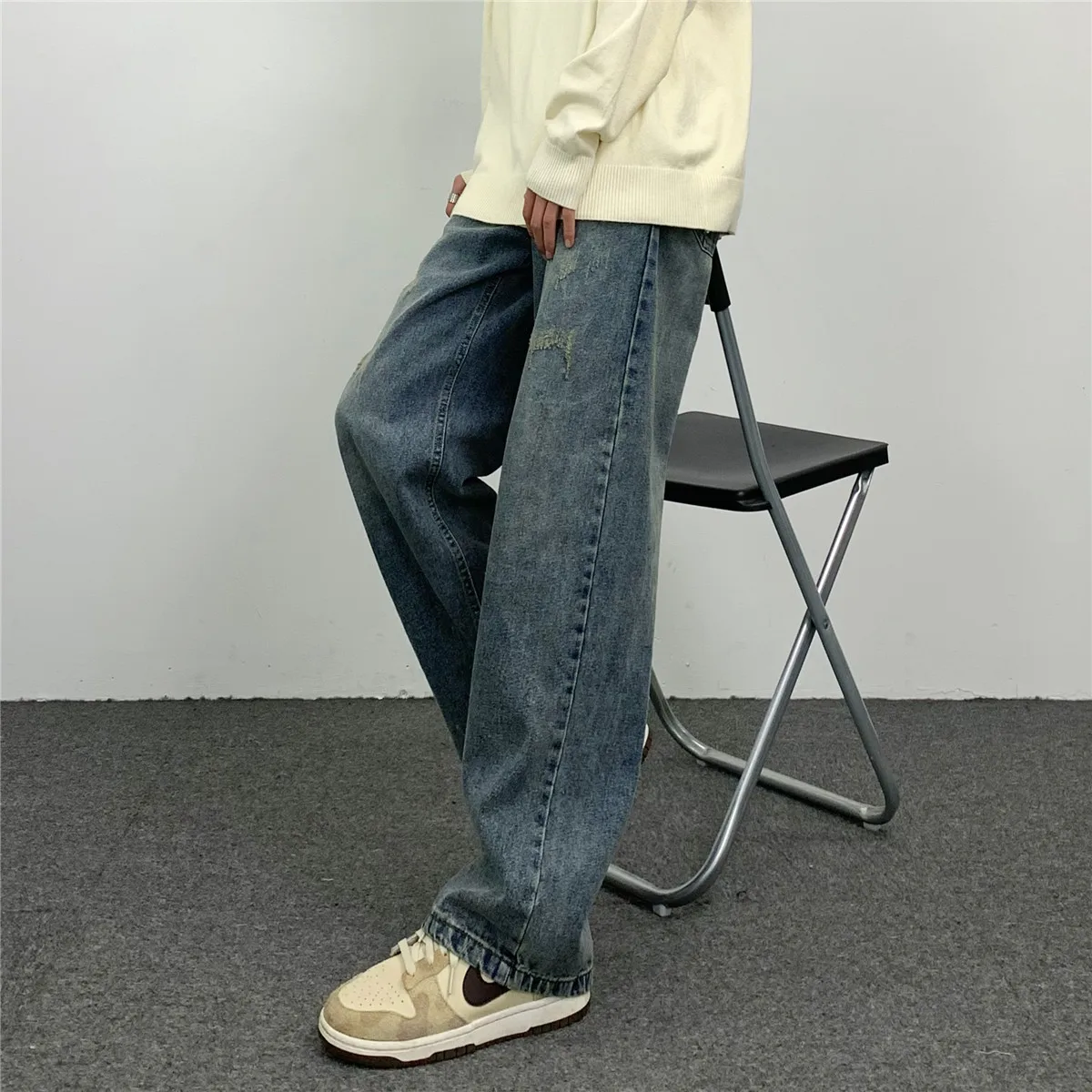 JEAN MAN Hip Hop Loose Straight Retro Ripped Loose Women Jeans High Street Jeans Men Loose Jeans Street Pants Y2k Pants Casual