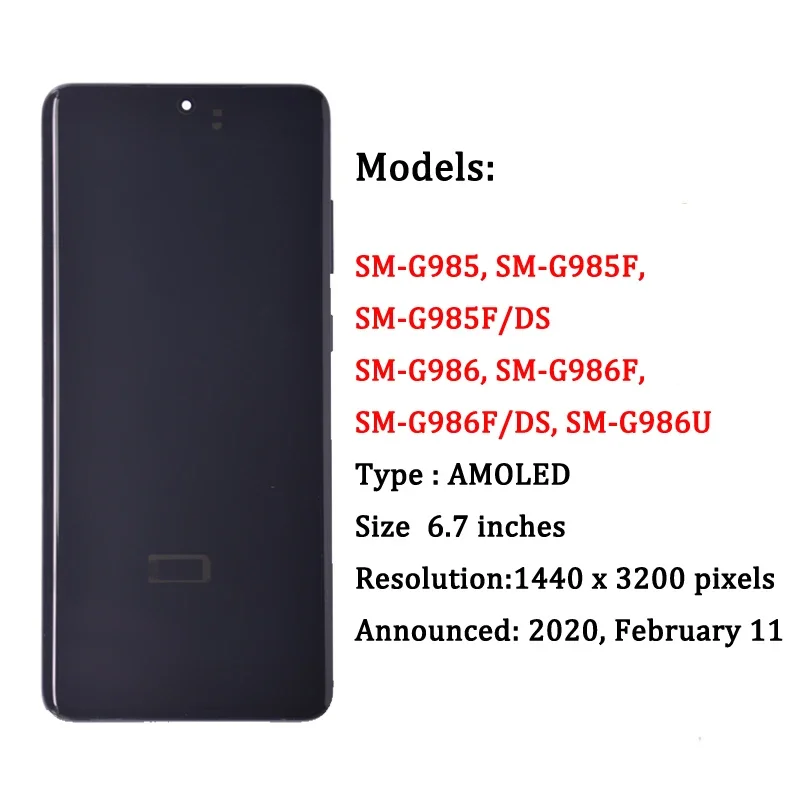 AMOLED 6 7-дюймовый ЖК-дисплей для Samsung S20 Plus G985F/DS G986B сенсорный с рамкой + 5G