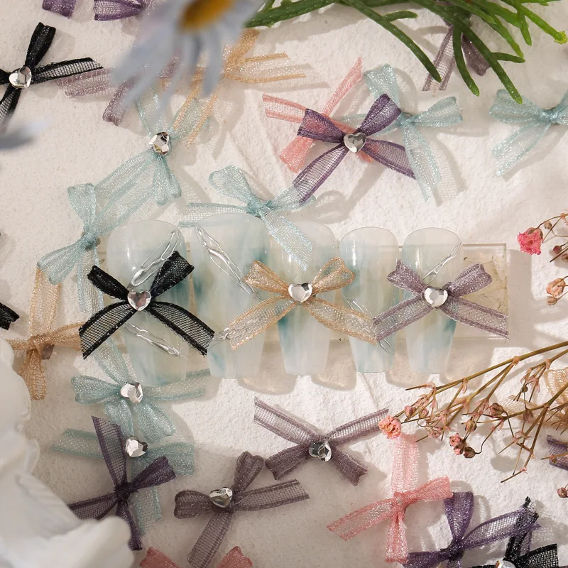 

10pcs Women Lace Ribbon Bow Nail Decorations 3D Fairy Love Crystal Rhinestones Resin Charms Nail Accessory Manicure Ornament DIY