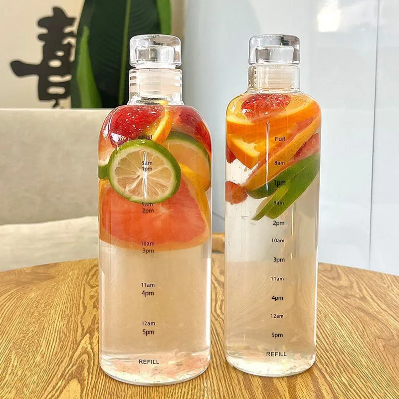 500/750ML Transparent Plastic Water Bottle with Time Marker 