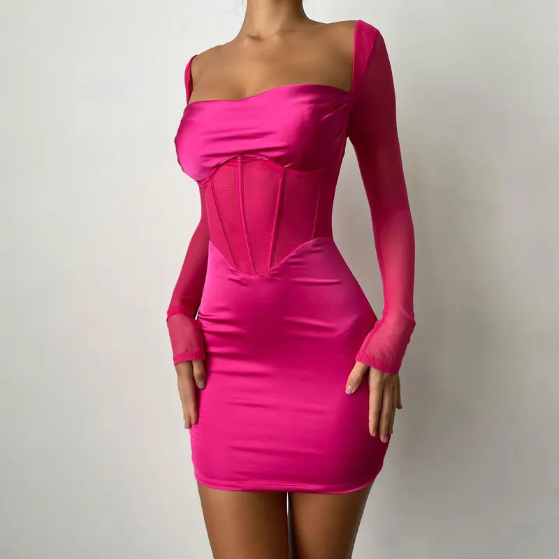 

Bodycon dress for women Square Neck Black Dress Women Elegant Cotton Fashion Side Split Dress Mini Ladies Basic