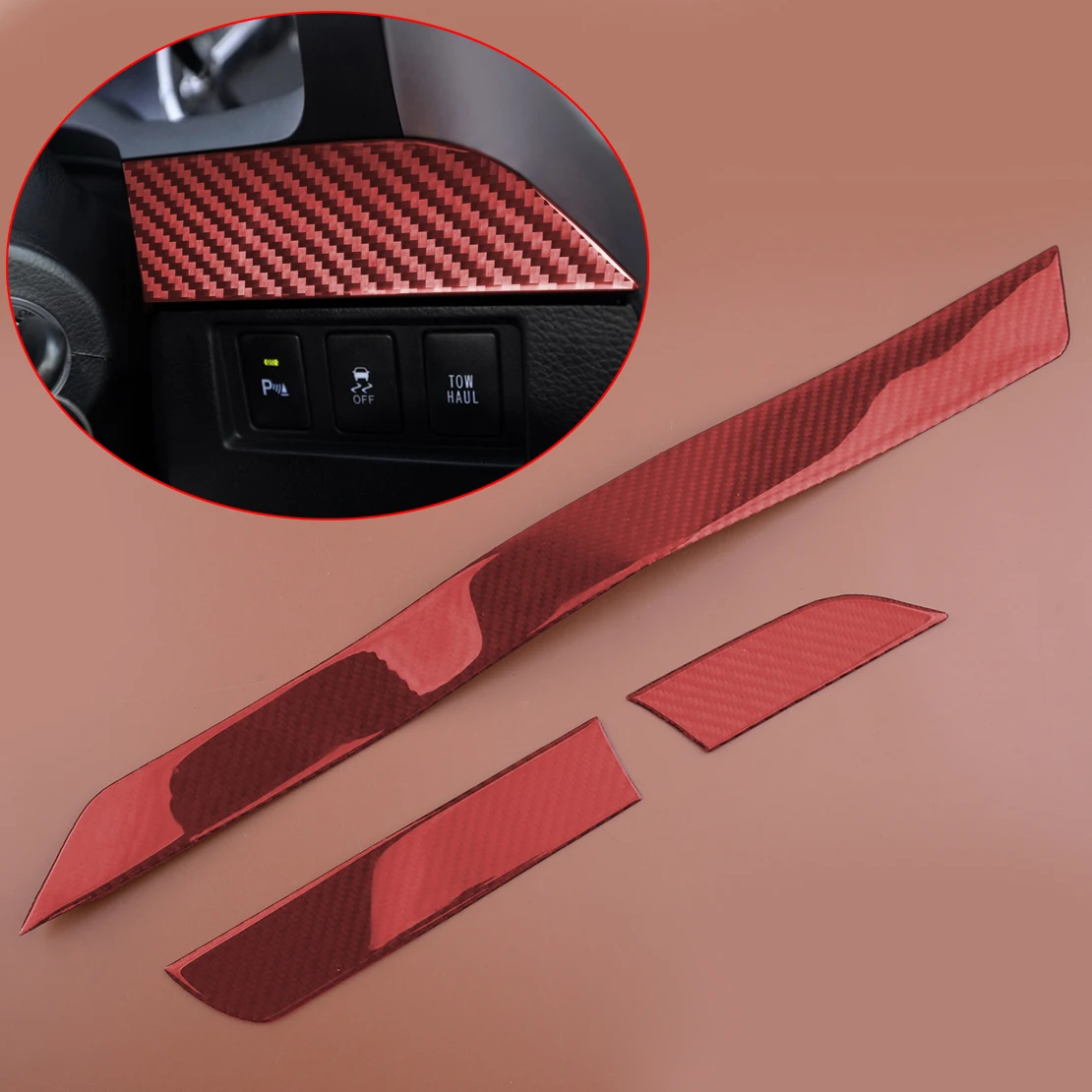 

3Pcs Car Interior Front Dashboard Stripe Sticker Trim Carbon Fiber Red Fit for Toyota Tundra 2014 2015 2016 2017 2018