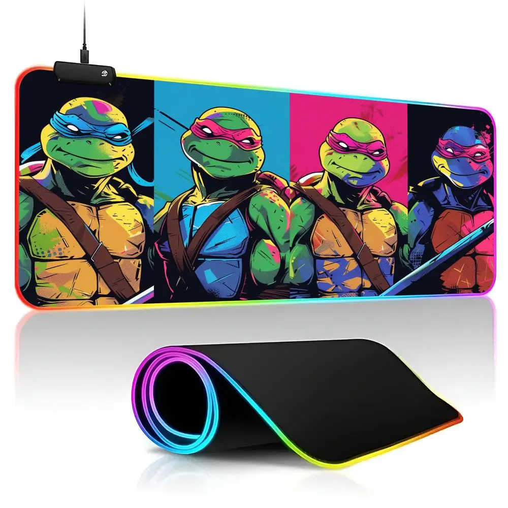 T-Teenage Mutant N-Ninja-Turtles Mouse Pad Gamer RGB Deskmat Keyboard Mat Gaming Laptops LED Mousepad Desk Protector Anime Mause