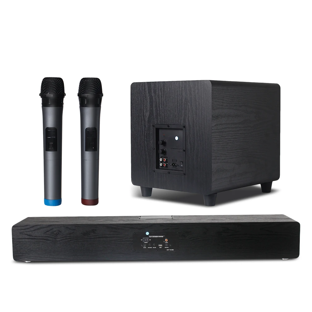 5.1 TV Blue-tooth Soundbar Stereo Sound Subwoofer Speaker Smart HiFi Speaker with 2 Wireless Microphones for Home Theatre System