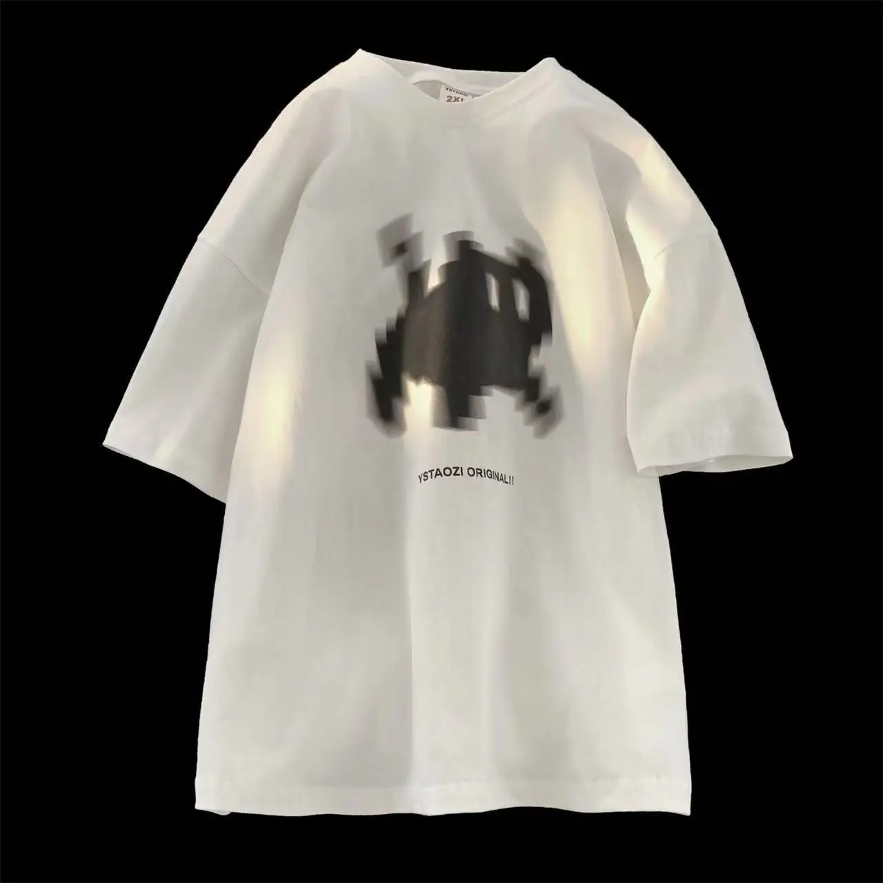 

American high street ins black cat print round neck short sleeved T-shirt for men and women 2023 summer trend loose fitting quar