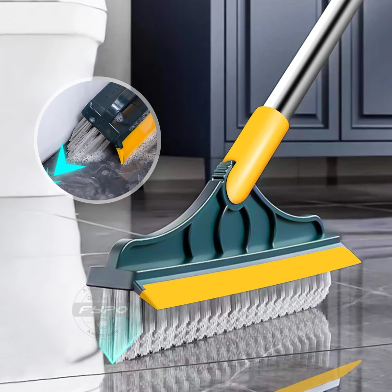 

2 In 1 Floor Scrub Brush Cleaning Brush Long Handle Removable Universal Magic Broom Brush Squeegee Tile Kitchen Cleaning Tools