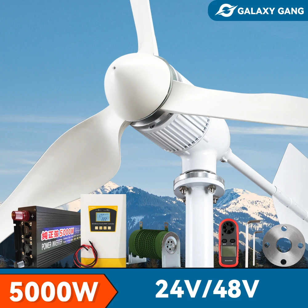

5kw Windmill Generator Turbine Free Energy Power 3000W 24v 48v 3blade With MPPTHybrid Controller Off Grid System For PV Home Use