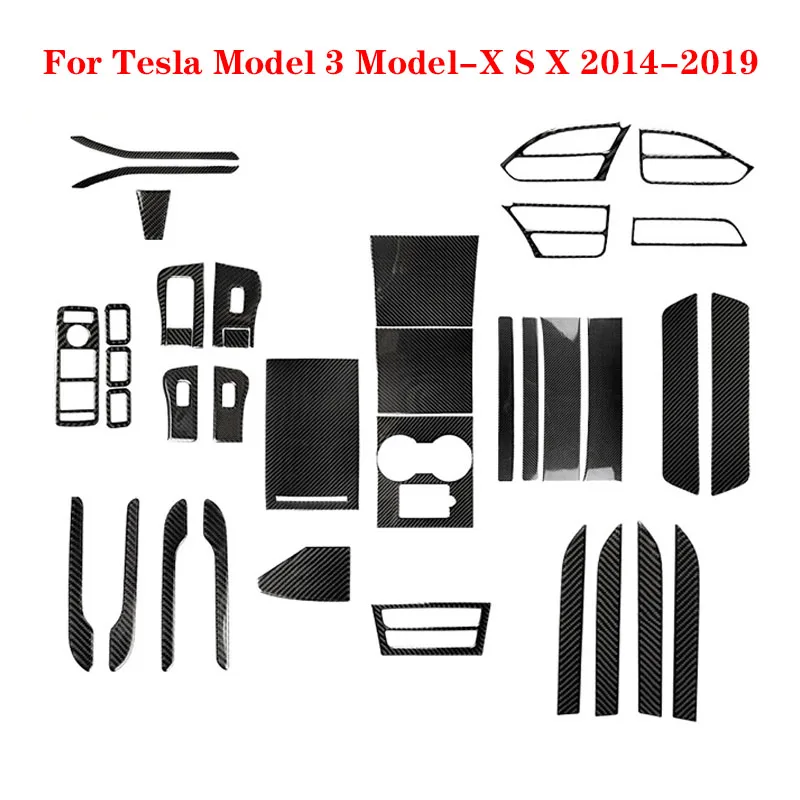 

For Tesla Model 3 Model-X S X 2014 2015 2016 2017 2018 2019 Carbon Fiber Black Stickers Car Interior Decorative Accessories
