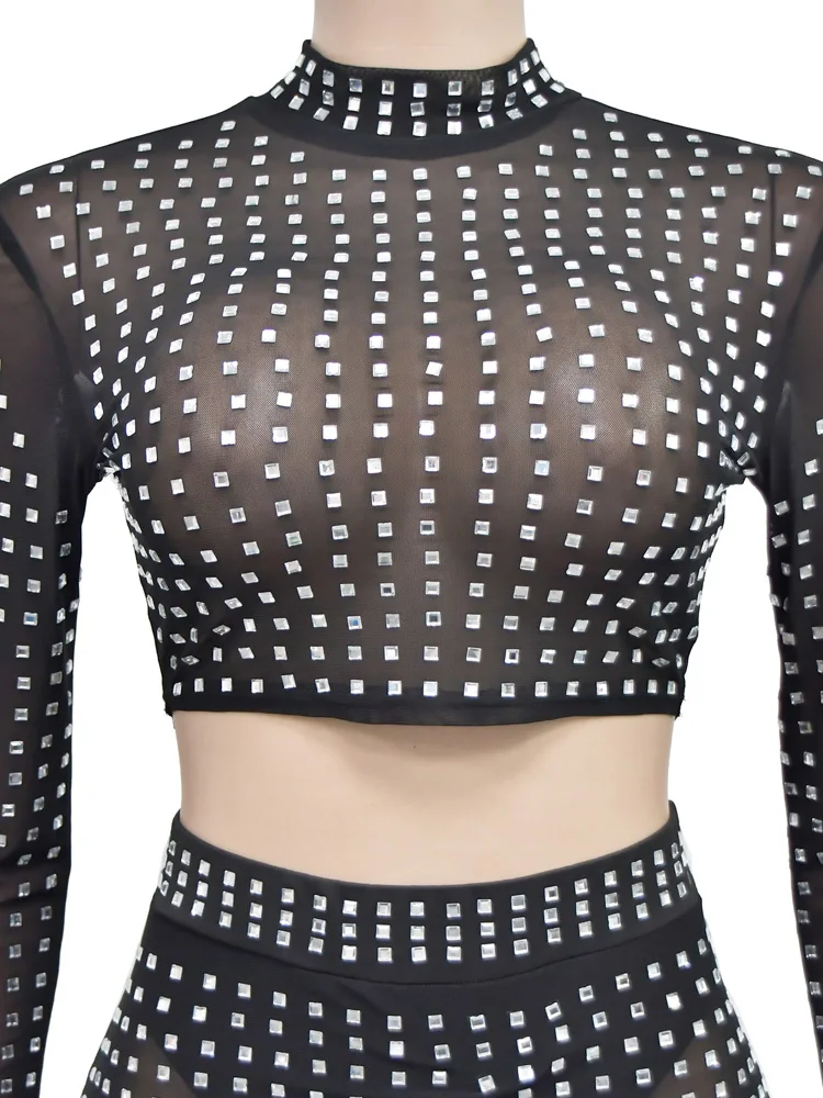 Beyprern Сексуальное Черное Платье-футляр С Кристаллами И Прозрачной Сеткой