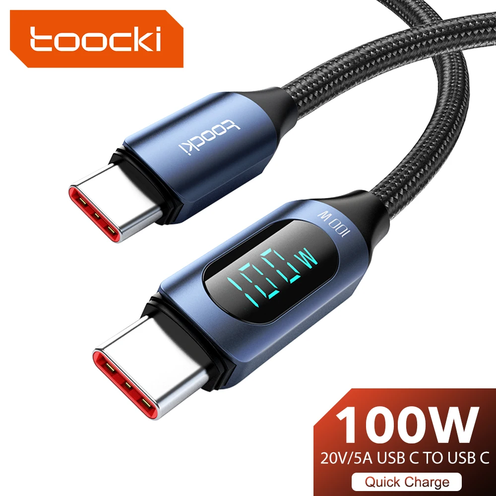Toocki Тип C к кабелю типа C 100 Вт, Зарядное устройство для быстрой зарядки PD, Провод кабеля передачи данных USB C к USB C, Шнур для быстрой зарядки для Xiaomi POCO f3 Realme Macbook iPad