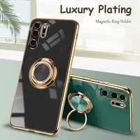 luxury plating soft tpu phone case for huawei p40 p30 p20 mate 40 30 20 pro nova 9 magnetic ring holder cover for honor 50 case