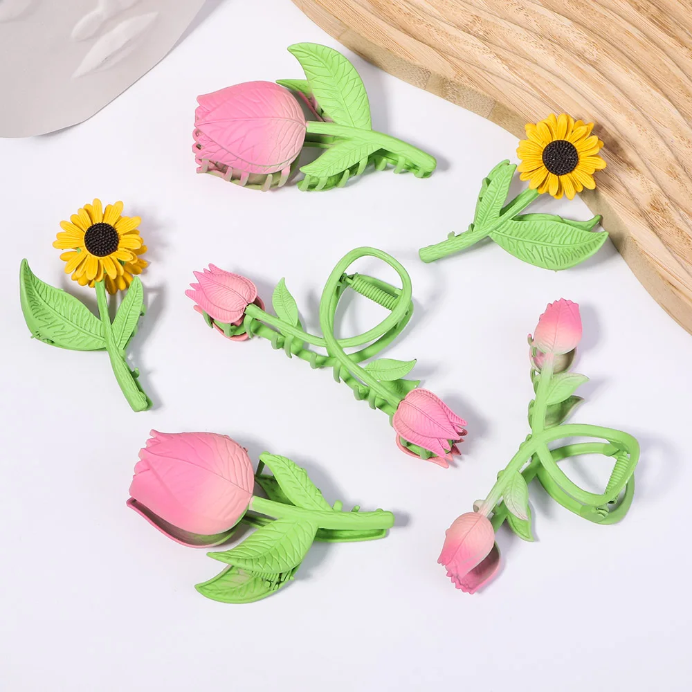 

Hot Tulip Sunflower Hair Claws Sweet Hair Clips For Women Girls Hairpins Korean Ponytail Claw Clips Headwear Hair Accessories