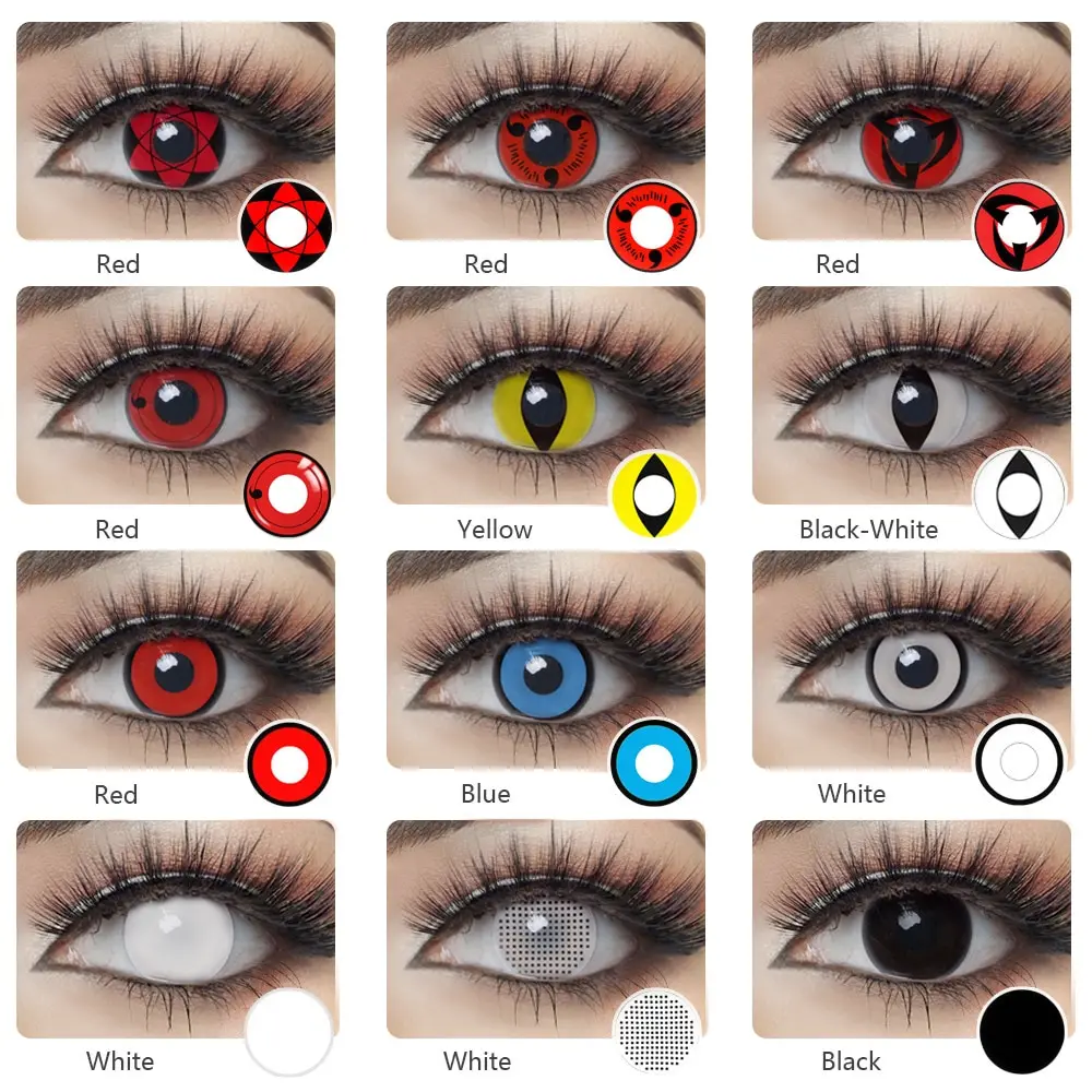 

GFRIEND 2pcs Halloween Colorful Contact Lenses Anime Cosplay Eye Lenses multicolored lenses Lenses White Black Red Lenses