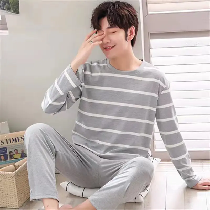 New pajamas men's long-sleeved striped spring and autumn style boys and girls winter homewear suits