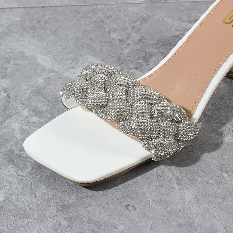 Modern Slippers 2022 Summer New Handwoven Crystal High Heel Sandals Outside White Fashion Sexy Party Women's Slippers