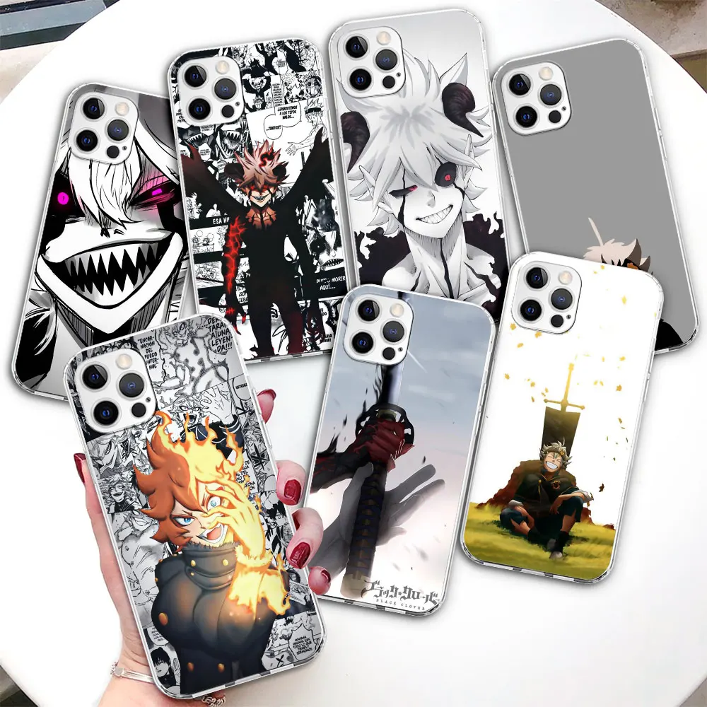 

Прозрачный чехол для телефона iPhone 14 13 12 Mini 11 Pro Max, чехлы XR XS 7 8X6 6s Plus SE 2020, мягкий чехол из ТПУ с аниме и черным клевером