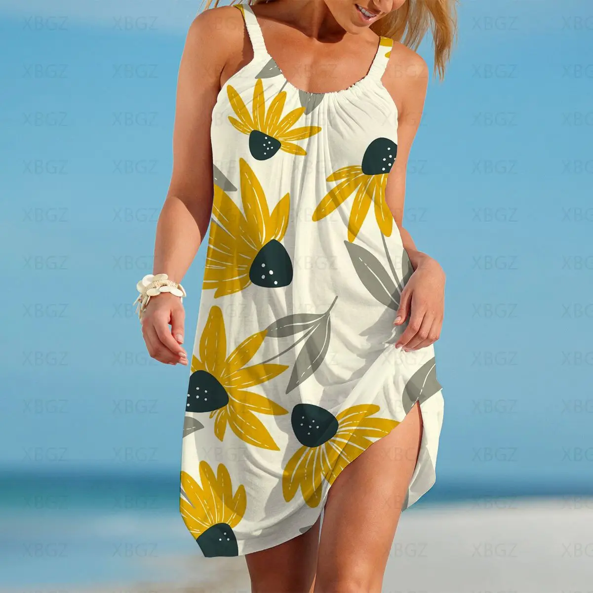 

Boho Summer Dresses Woman 2022 Sleeveless Women's Dress Beach Y2k Sexy 3D Digital Printing Loose Cool Fashion Sling Flower Top