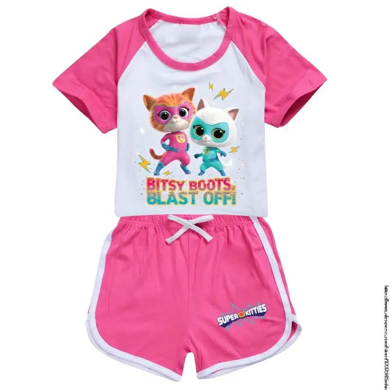 Пижамный комплект SuperKitties из аниме летняя детская футболка с коротким рукавом