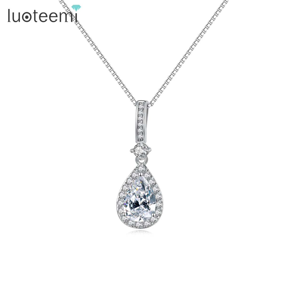 

LUOTEEMI Simple Design Water Drop Cubic Zirconia Necklace for Women Clear Crystal Elegant Fashion Bride Wedding Engagement Gift