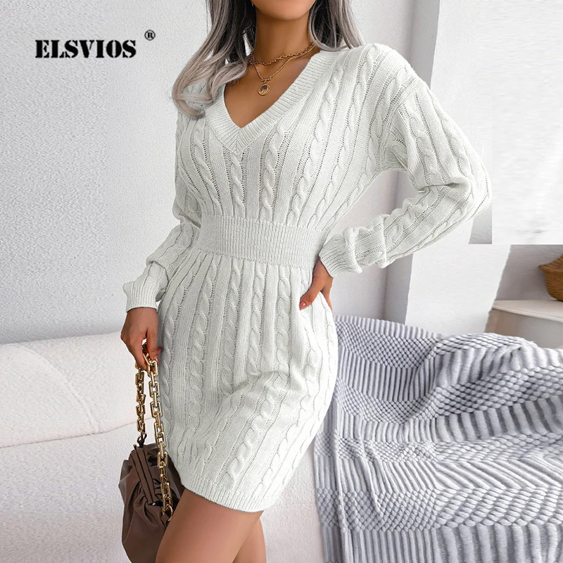 

Женское трикотажное платье с V-образным вырезом, длинным рукавом-фонариком