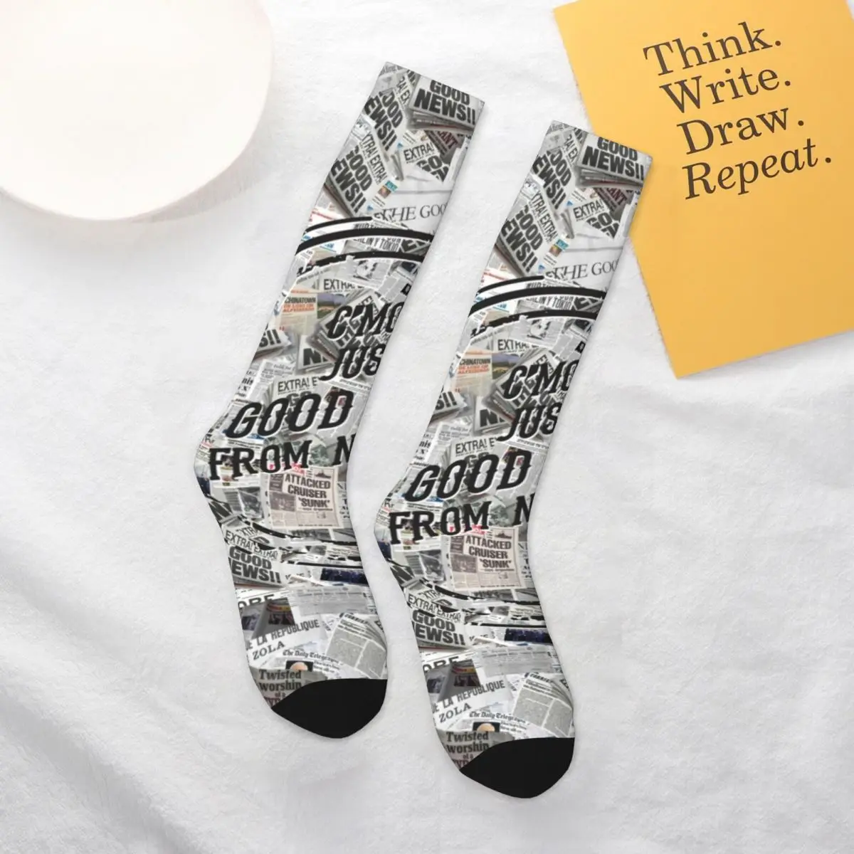 

Vintage Newspaper Socks Headlines Collage Cute Youth Mid Stockings Large Chemical Fiber Exercise Quality Socks