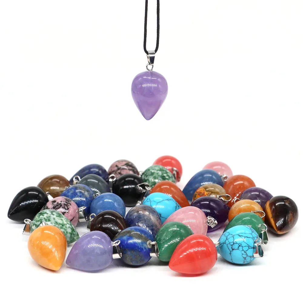 

25mm Water-Drop Shape Pendant Natural Stone Reiki Healing Crystal Amethyst For Making Necklace Charm Gem Jewelry Accessory Gifts