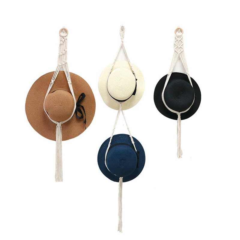 

3Pcs Woven Tapestry Bohemian Style Handwoven Hat Rack, Adjustable For Wall Decor, Fits Wide Brimmed Hat Organizer