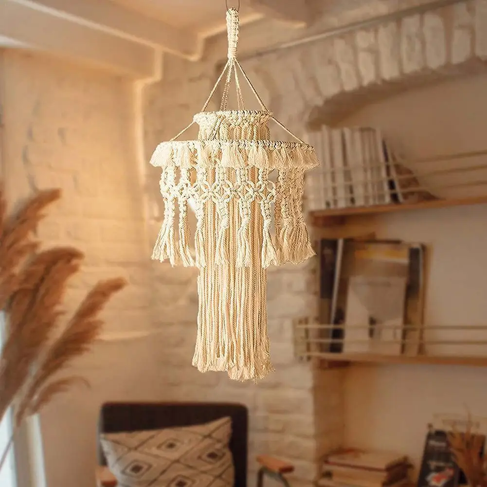 

Ins Macrame Lamp Shade Bohemian Hand Woven Lampshade Decor Room Hanging Modern Pendant Chandelier Decor Wall P1r4