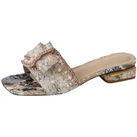 2022 summer thick heel slippers women fashion open toe flat bottom outside ladies rhinestone sandals