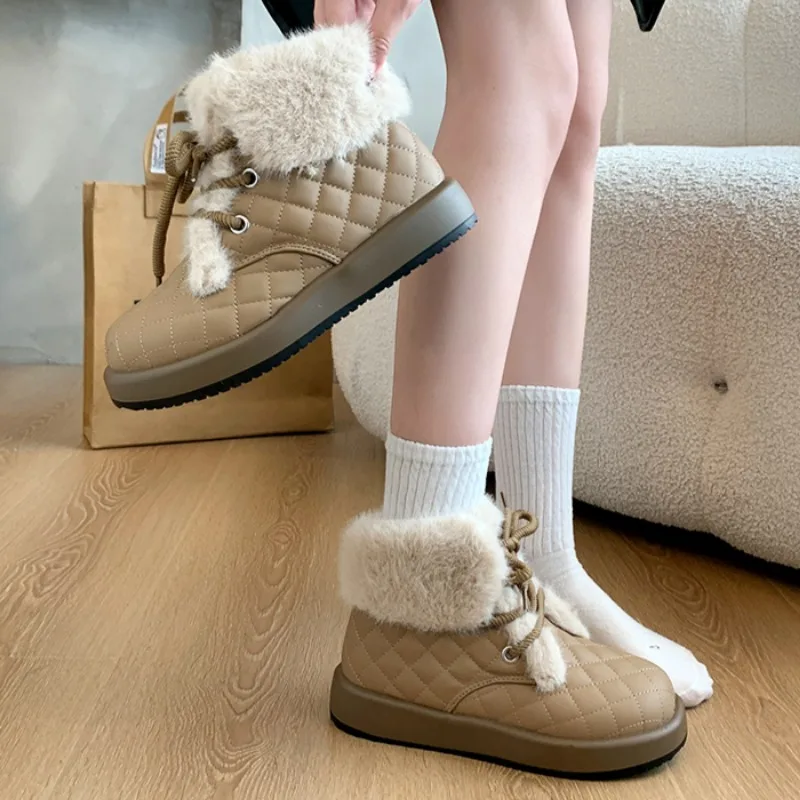 Зимние ботильоны на меховой платформе женская обувь плоской подошве плюшевая