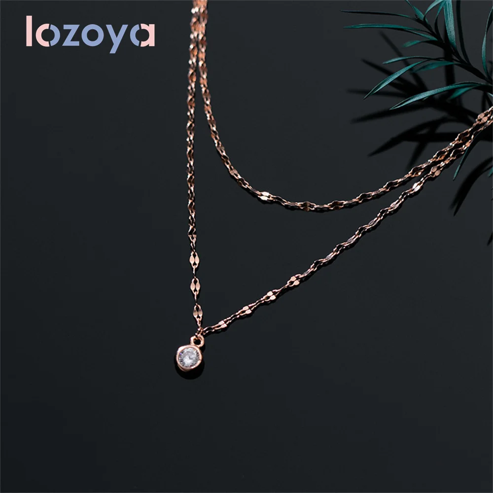 

Женское Ожерелье Lozoya из стерлингового серебра 925 пробы, модная простая двухслойная цепочка, изысканная бижутерия, кулон с цирконием, цепочк...