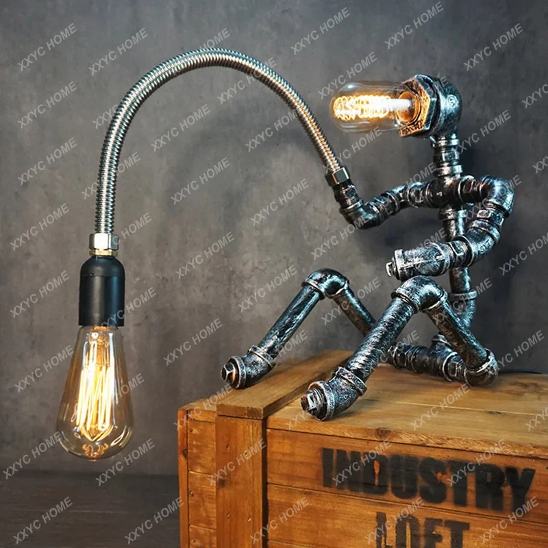 

Настольная лампа Эдисона в европейском индустриальном стиле, креативный светильник в стиле лофт для защиты глаз, робот на водопроводе, декоративная лампа для бара и кофе