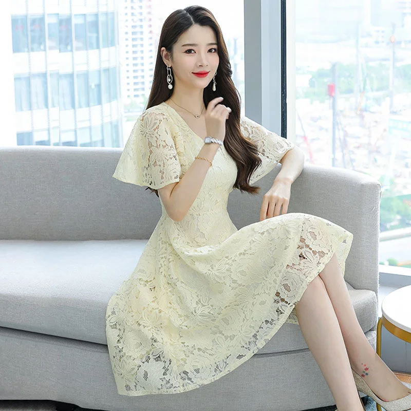 

Элегантное кружевное платье, Женские приталенные платья с V-образным вырезом, винтажные женские платья в стиле бохо, летняя Длинная пляжная одежда миди с вышивкой и вырезами