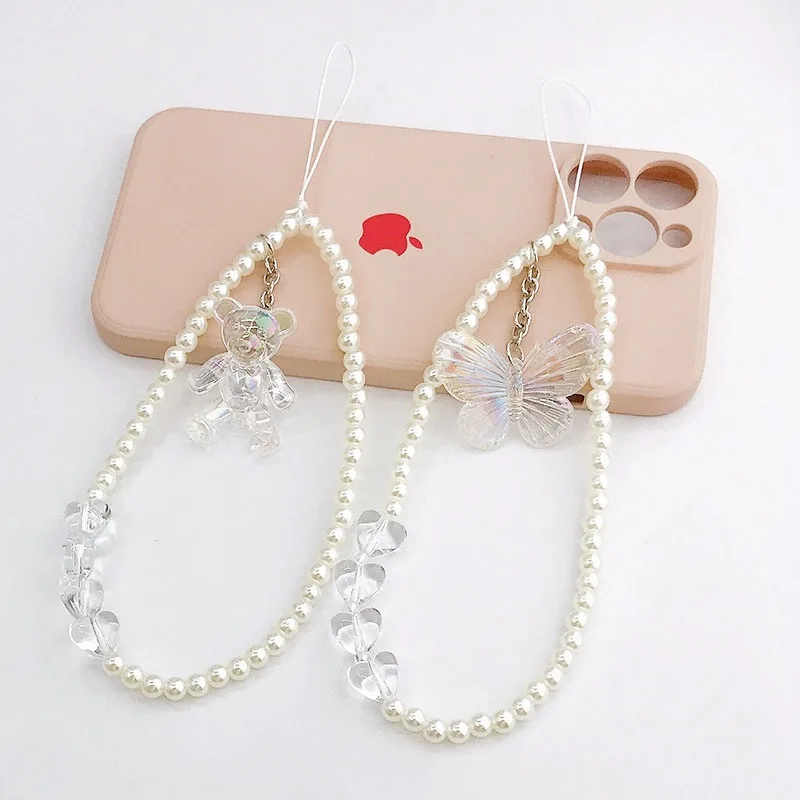 

Beaded Lanyard DIY Creative Acrylic Phone Chain Beauty Fashion Jewelry Accessories Cartoon Bear Butterfly Pearl Bracelet Unisex