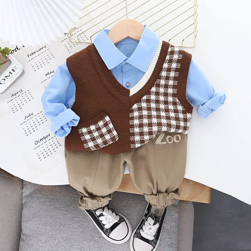 

Spring Autumn Children Boys Clothes Kids Clothing Suit Sweater Vest T Shirt Pants Infant Cotton Tracksuits For the bear 3pcs/set