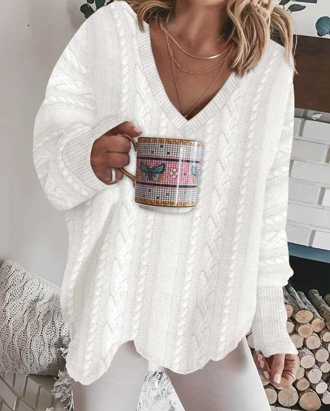 

Женская одежда, футболки, пуловеры, топы, асимметричный вязаный свитер с V-образным вырезом, новинка сезона осень-зима 2023, модный Повседневный свитер