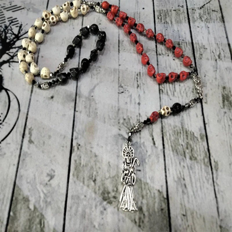 

Santa Muerte Rosary - Saint of death dead occult rosary mexican death reaper jewelry rainbow skull skully offering sacrificegift
