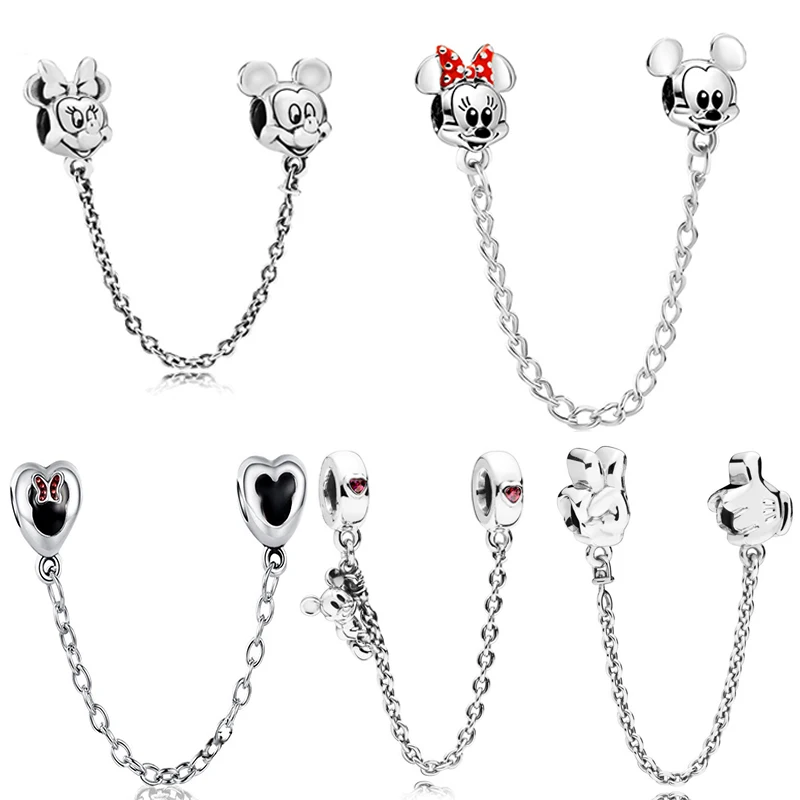 

Fit Original Pandora Disney Mickey Mouse Charms Bracelet Women Pulseira Minnie Safety Chain Beads for Jewelry Making Accessories