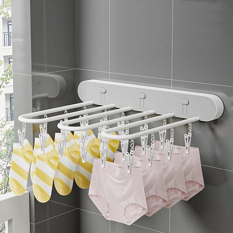 

Multifunction Folding Hanger Wall Mounted Folding Clothes Dryer Simple Home Storage Rack Drying Sock Artifact Bathroom Organizer
