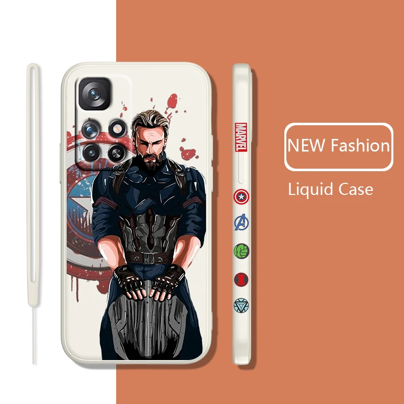 

Marvel Captain America For Redmi K50 K40 K30 K20 10C X 9C AT A 8A 7A Gaming Pro Plus Liquid Left Rope Silicone Phone Case